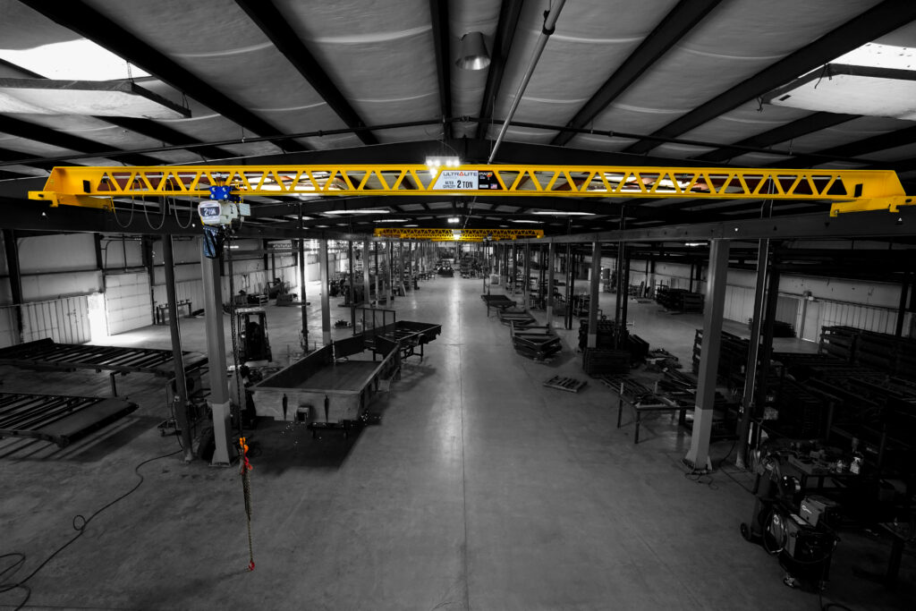 2 ton pwi ultra lite bridge crane starke vs hoist in trailer manufacturing setting 3