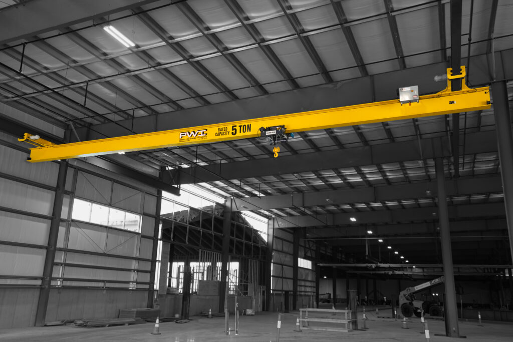 5 ton pwi underhung motorized bridge crane shawbox wire rope hoist in manufacturing setting 1