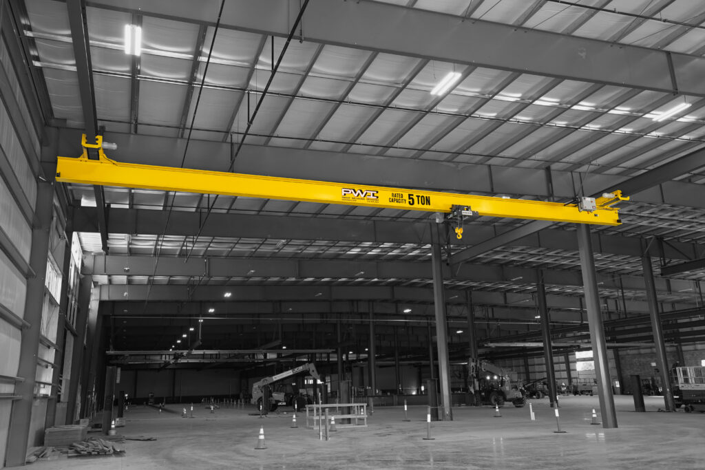 5 ton pwi underhung motorized bridge crane shawbox wire rope hoist in manufacturing setting 2