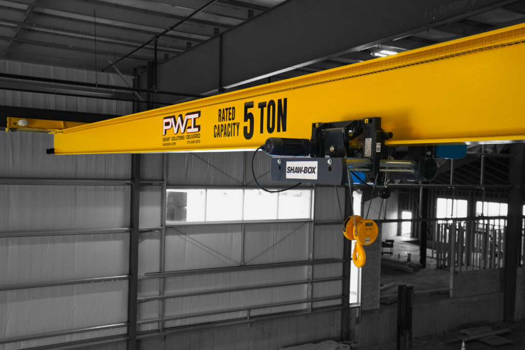 5 ton pwi underhung motorized bridge crane shawbox wire rope hoist in manufacturing setting 4