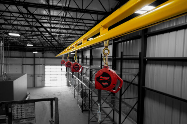 hyperlite ceiling mounted fall protection system 3m protecta srl in rv manufacturing setting 2
