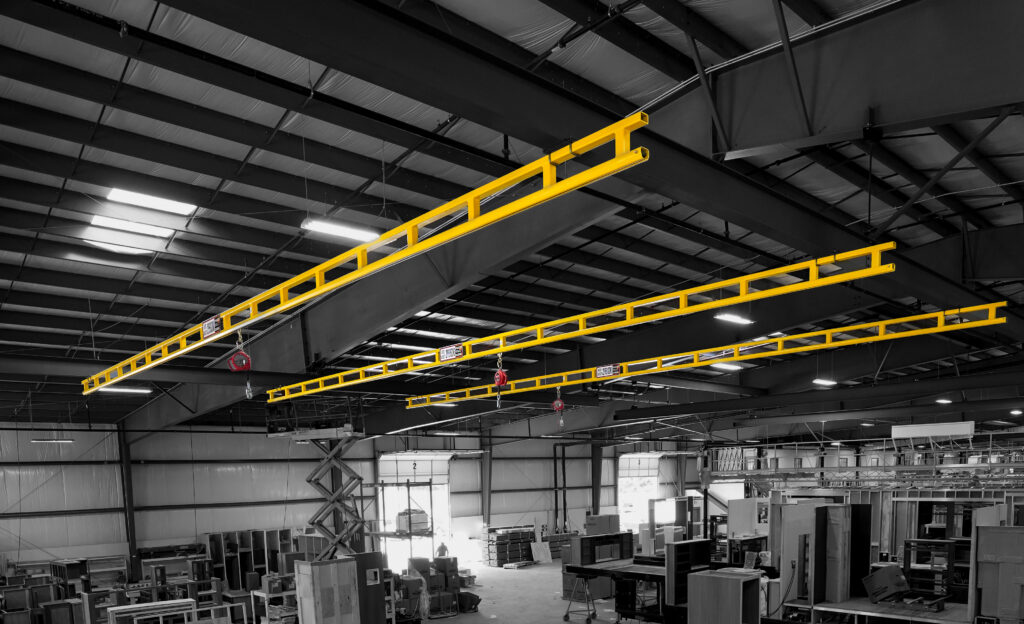 multiple ceiling mounted fall protection systems 3m protecta srl in rv manufacturing setting 11