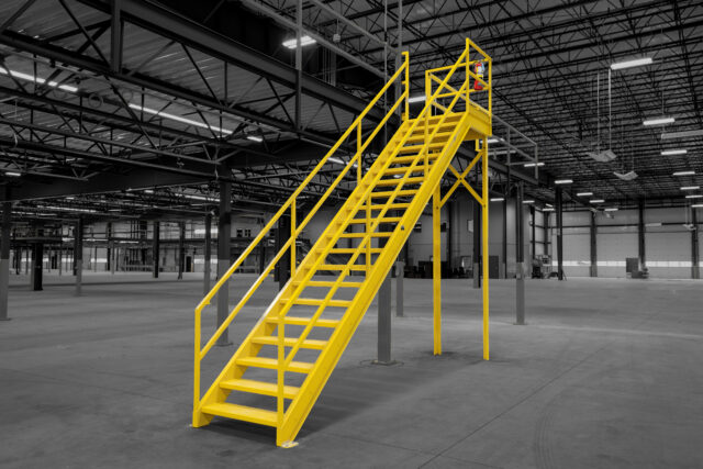 straight stair diamond plate open riser type b railing yellow 4