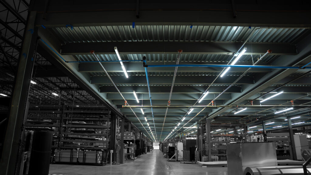 structural space mezzanine kit in manufacturing setting